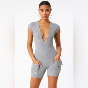 Women’s Gray V-Neck Ribbed Women's romper size medium super stretchy